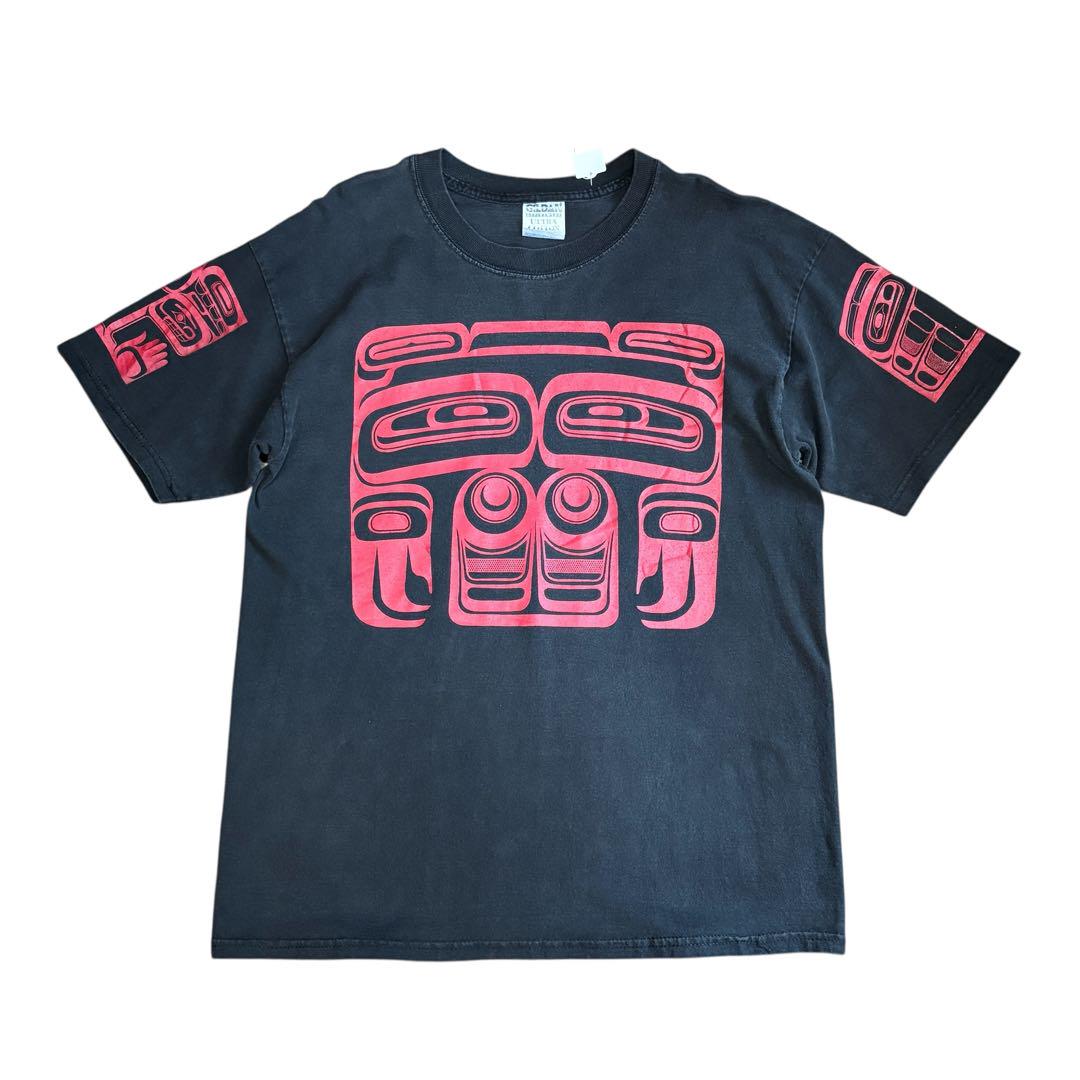 ハイダ族　トライバルTシャツ　ブラック　フェード　00s