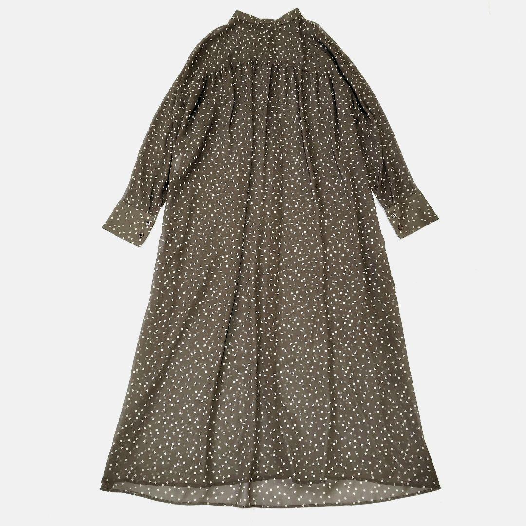 【美品】ベイジ　ドットシフォンワンピース　ロング丈　ゆったり　大きいサイズ