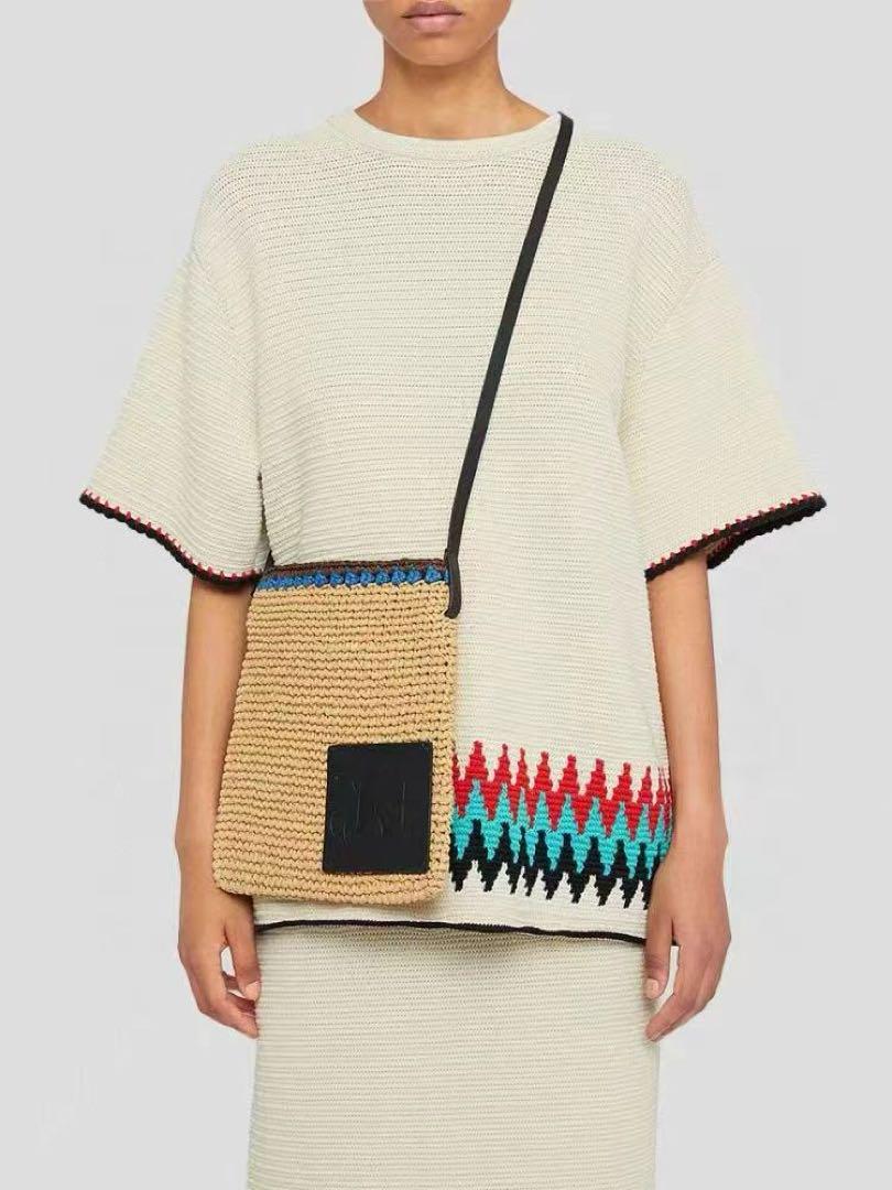 JIL SANDER女性用編み込みストローバッグショルダーバッグ 画像1