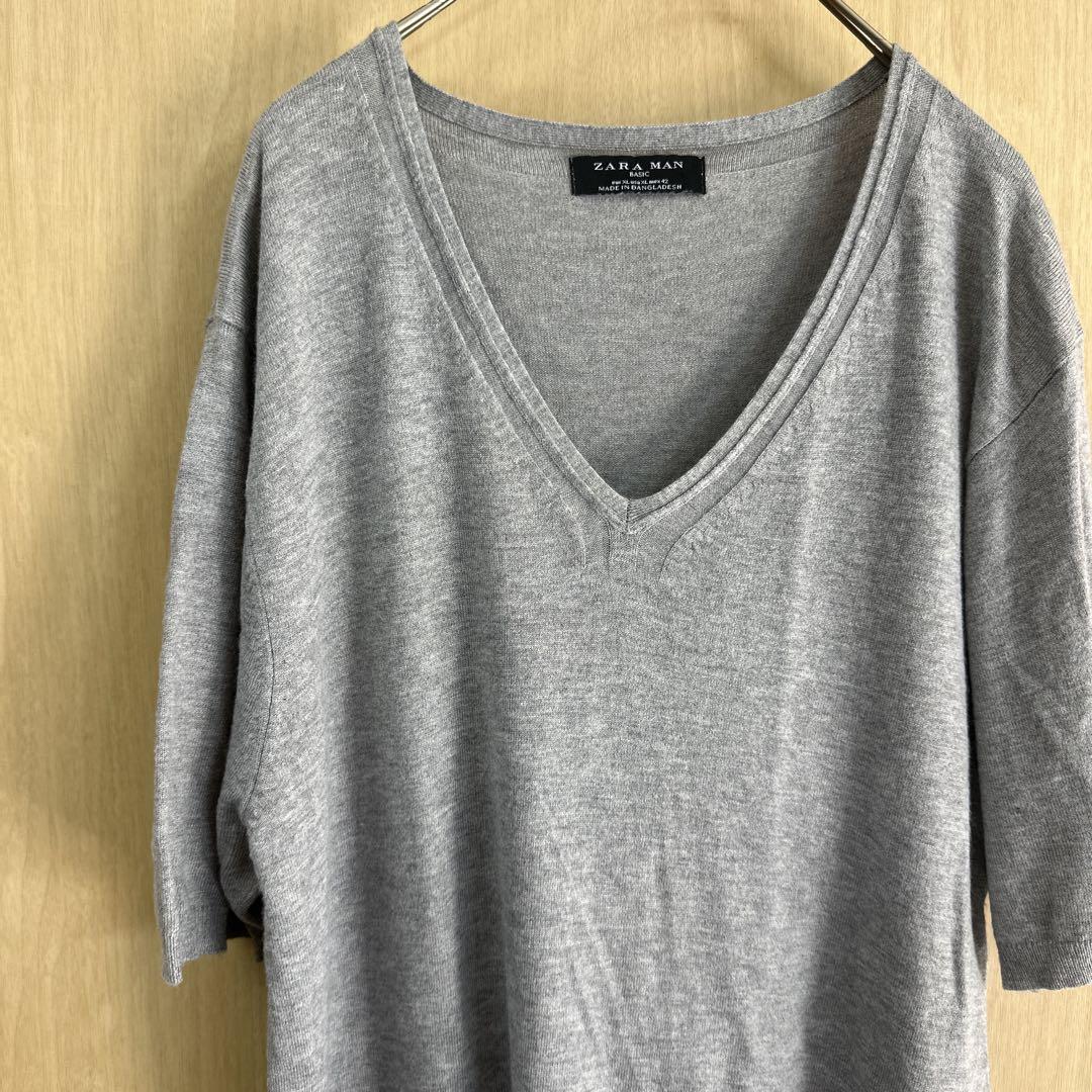 ZARA MAN グレー Vネック Tシャツ XL - メルカリ