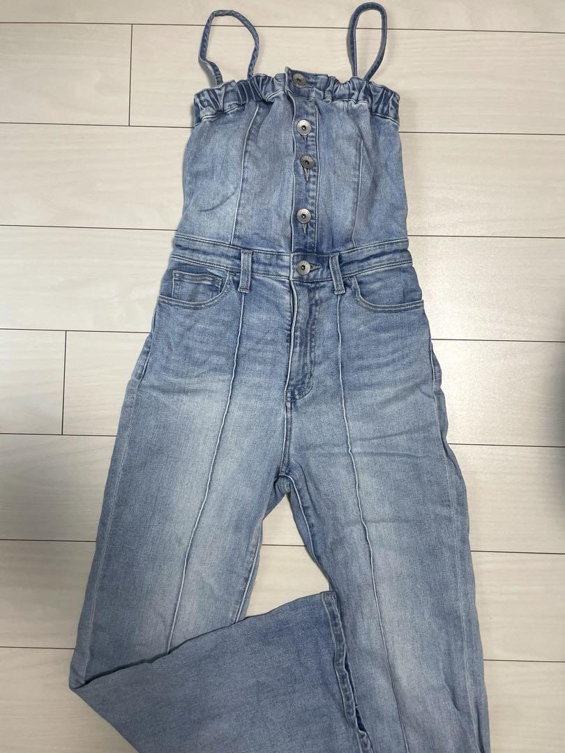 【美品】GYDA BACKリボンデニムロンパース