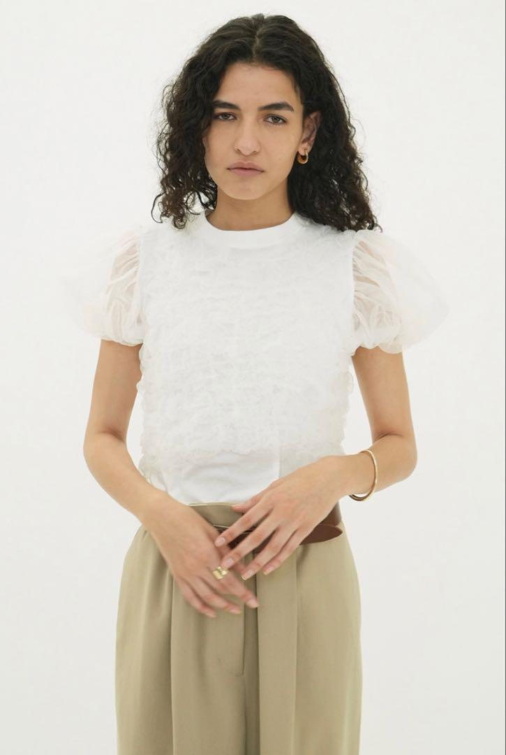CLANE TULLE VEST LAYERED TOPS ホワイト2
