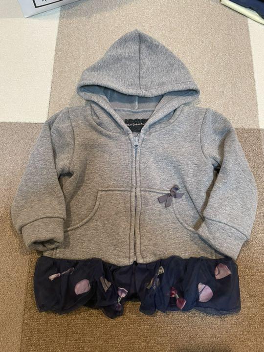パンパンチュチュ リボンとお花のフード付きパーカー90 グレー