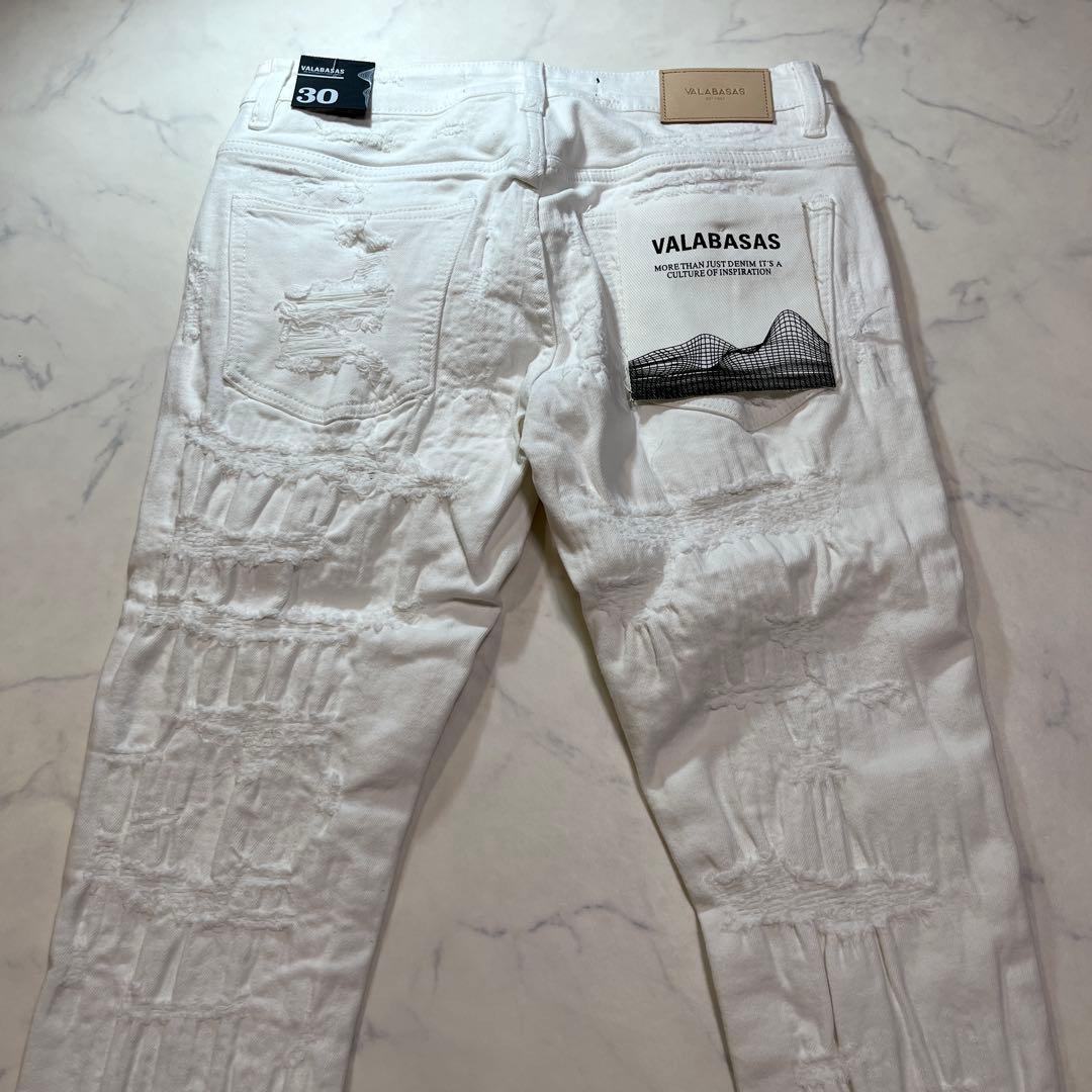 valabasasバラバサス クラッシュリペアスキニーフレアデニム ホワイト30