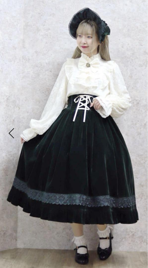 axes femme kawaiiベルベットドールスカート（グリーン）