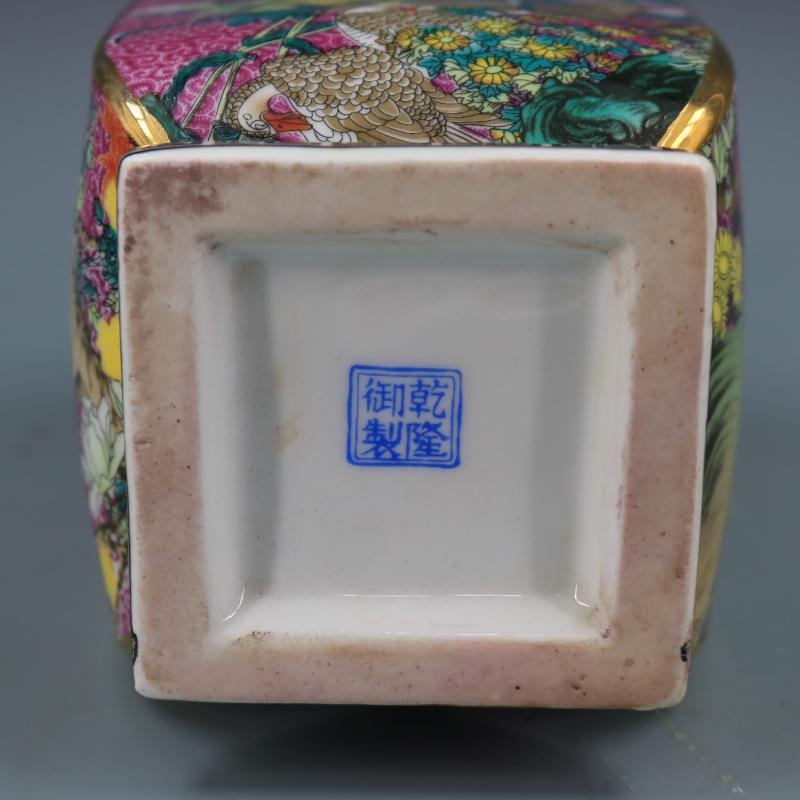 清乾隆蒔金琺瑯彩花鳥四方瓶  景徳鎮 陶磁器 装飾品 現代工芸品 美術品 置物 清乾隆琺瑯彩蒔金 花鳥四方瓶 景徳鎮 陶磁器 現代工芸品