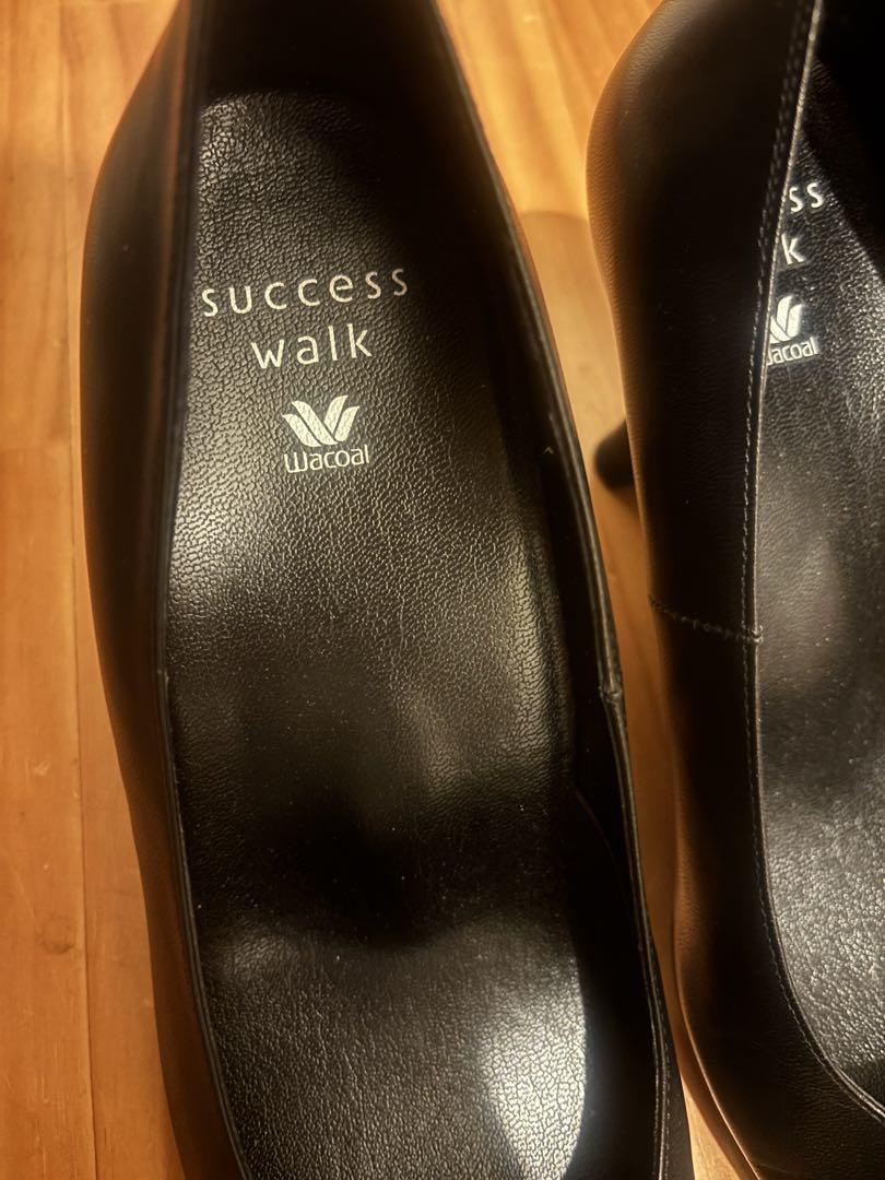 ワコール　success walk 黒 レザー スクエアトゥ ハイヒール