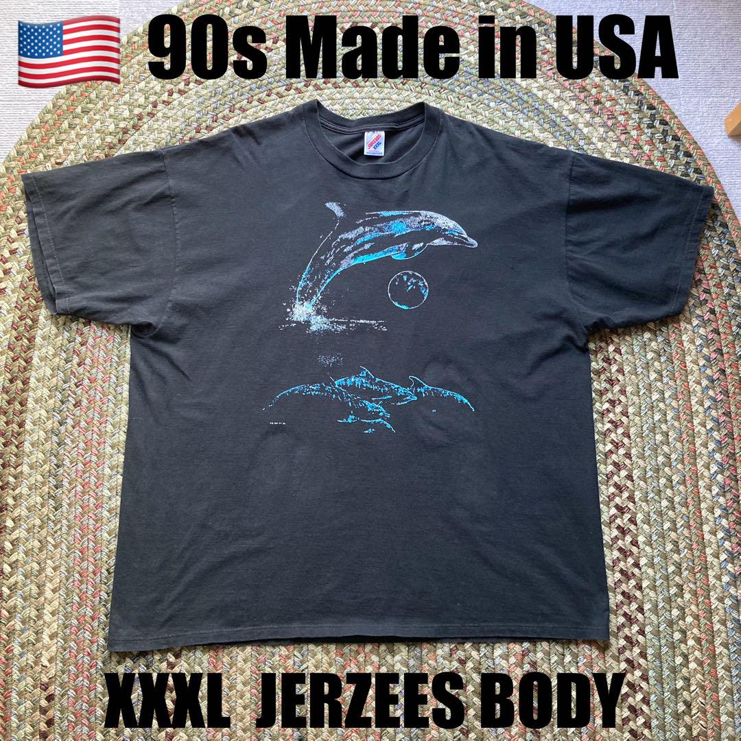 90sアメリカ製イルカアート黒ブラックビンテージTシャツ ボックスシルエット 5,225円