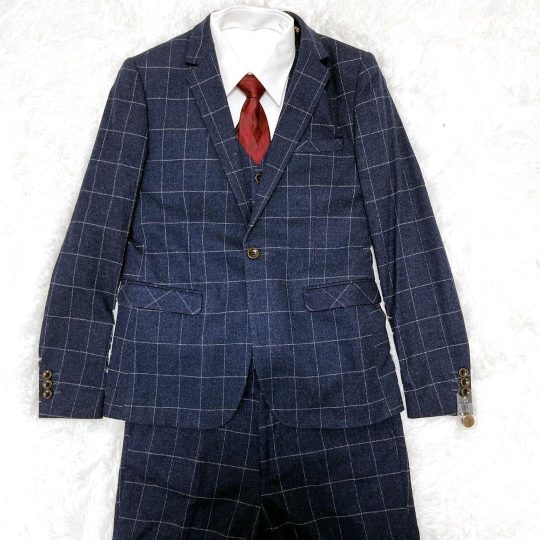 美品 SLATL & DEAN 3ピース セットアップ ネイビー チェック 派手