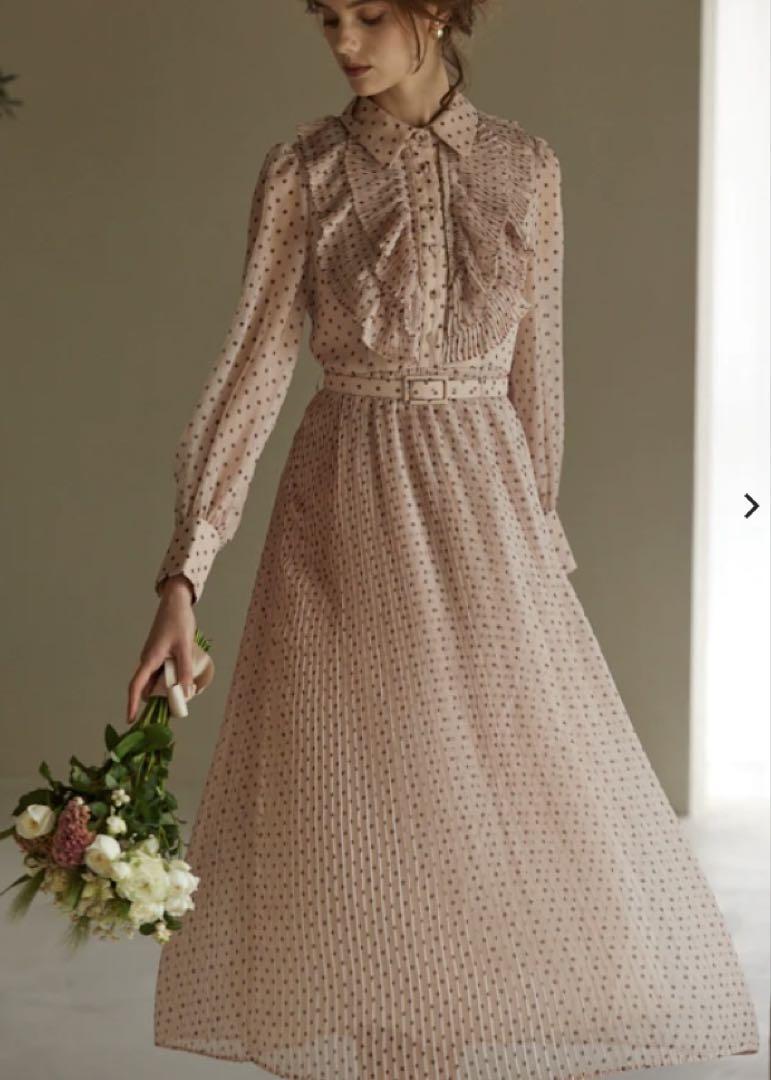 Chiffon dot pleated dress シフォンドットプリーツワンピース