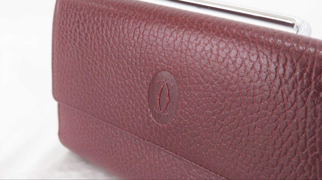 【極美品】 カルティエ 二つ折り財布 がま口 シボ革 カード付き