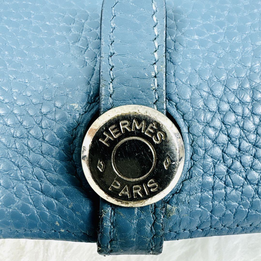HERMES エルメス ドゴン デュオ ポーチ付 長財布 ブルー ジーン