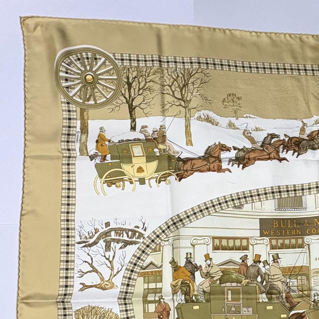 【HERMES】 シルクスカーフ 馬車と雪景色デザイン