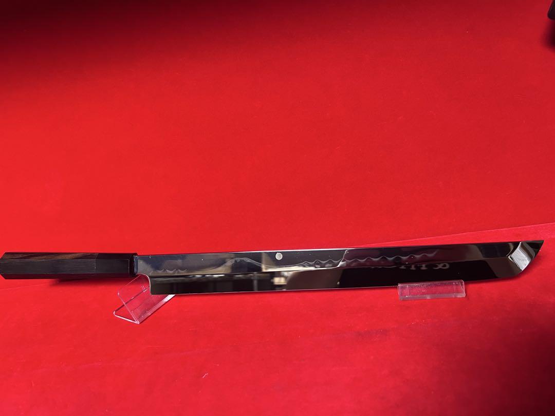 No.01420 包丁　先丸　水本焼　白鋼　富士山満月波紋　完全鏡面仕上げ　箱付