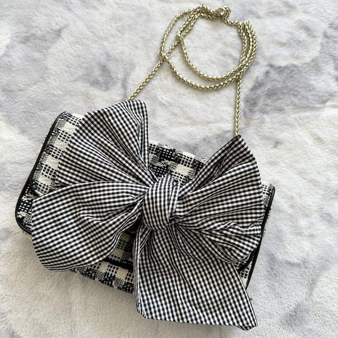【美品】MuguetミュゲRomy parisチェーンバッグリボンツイードバッグ