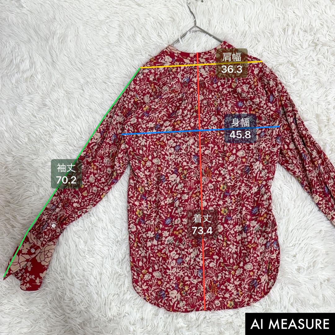 美品✨ポロラルフローレン　ボウタイ　長袖花柄ブラウス フラワープリント　総柄　赤