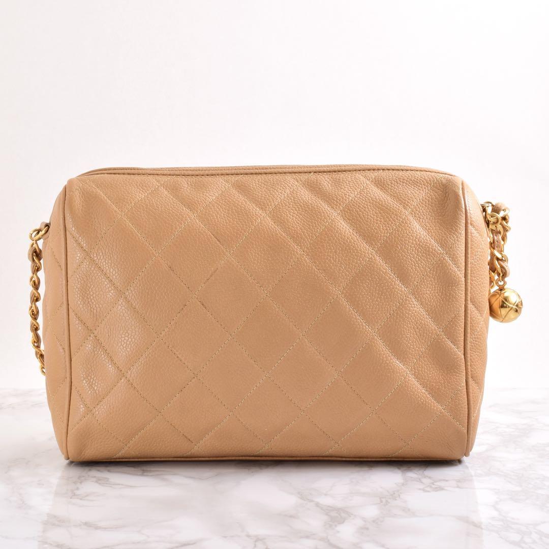 CHANEL チェーンショルダーバッグ ボール キャビアスキン ベージュ