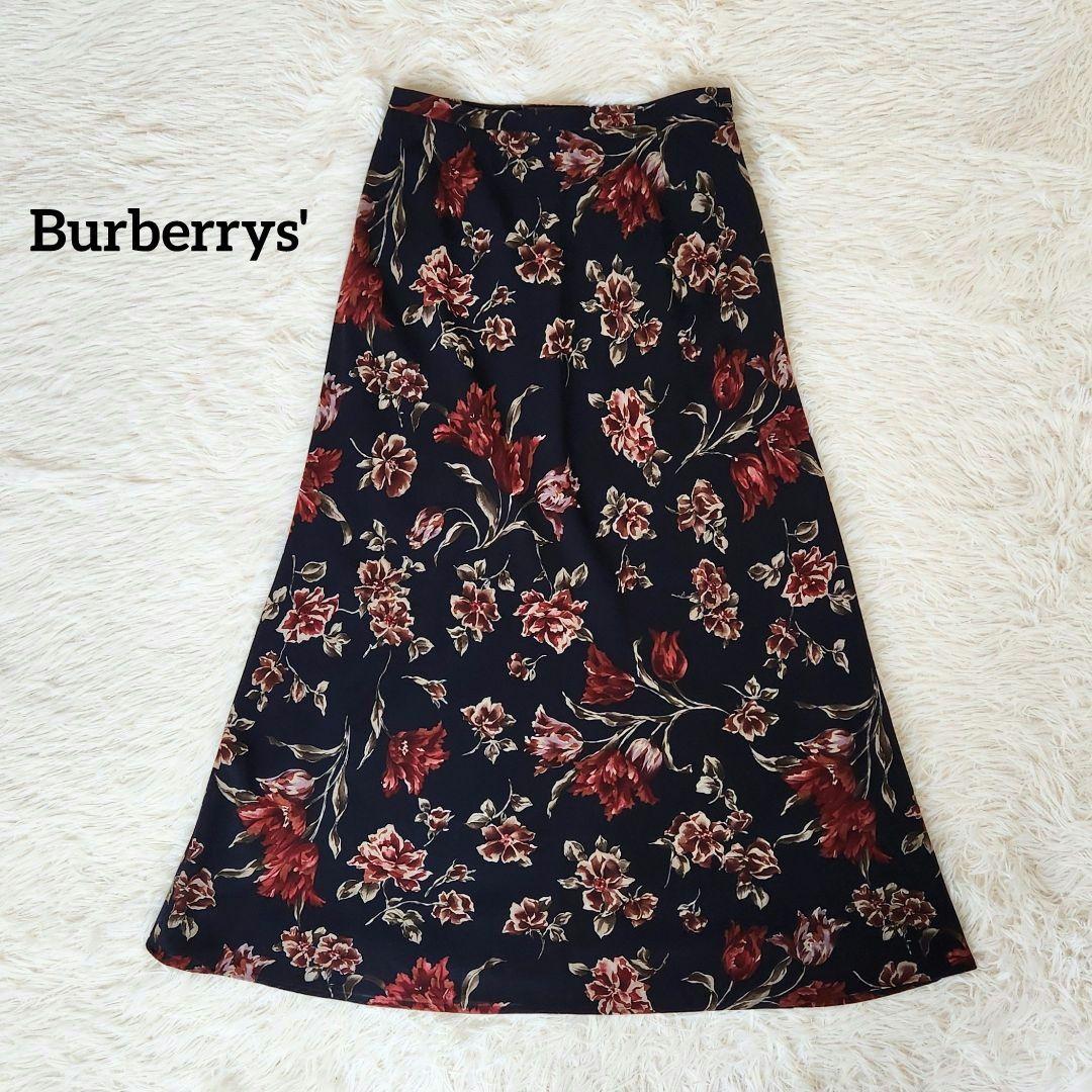 《未使用》Burberrys' バーバリー 花柄 ロングフレアスカート ネイビー
