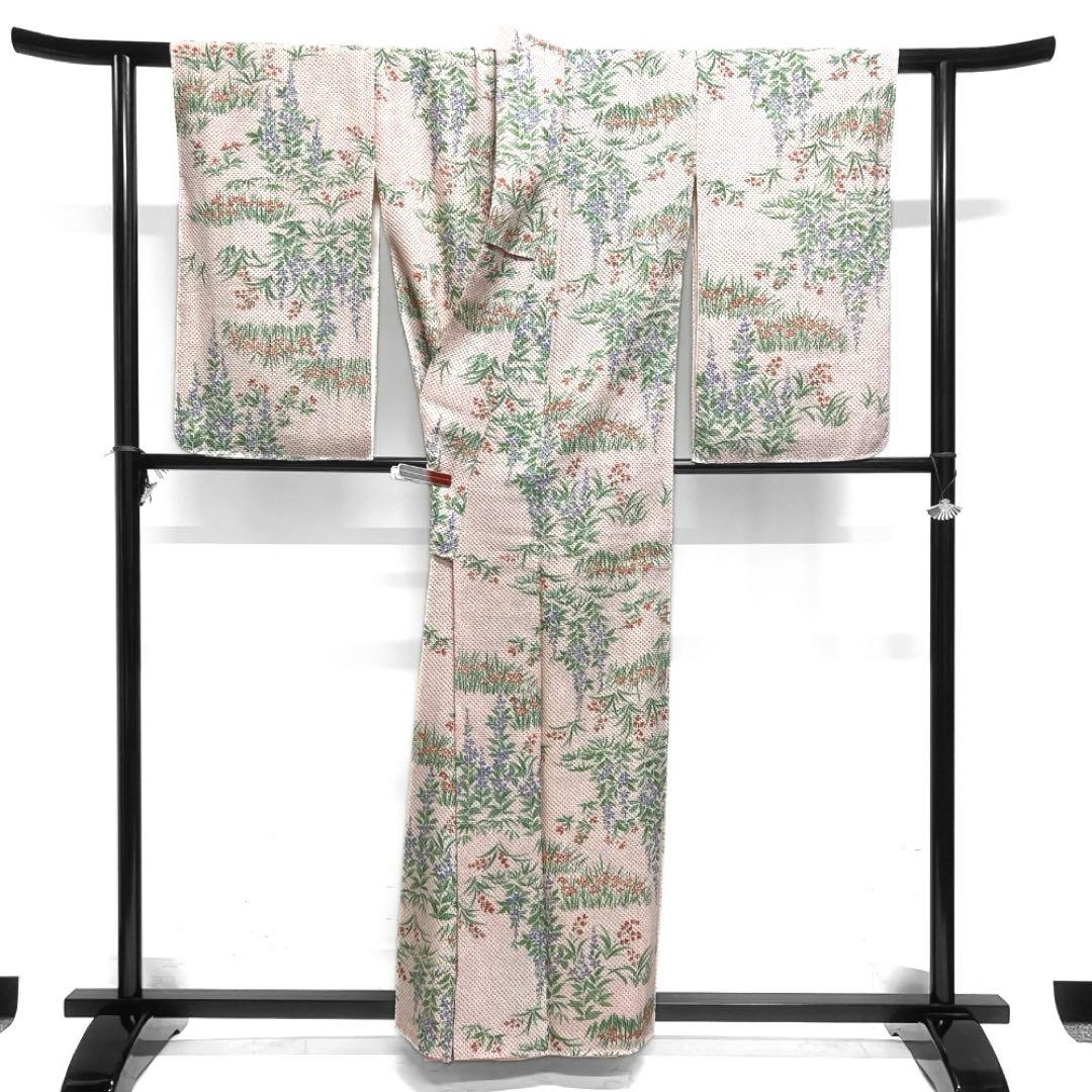 超人気の雑貨店 小紋 総絞り 小花 花模様 ピンク 着物 124a d 着物・浴衣