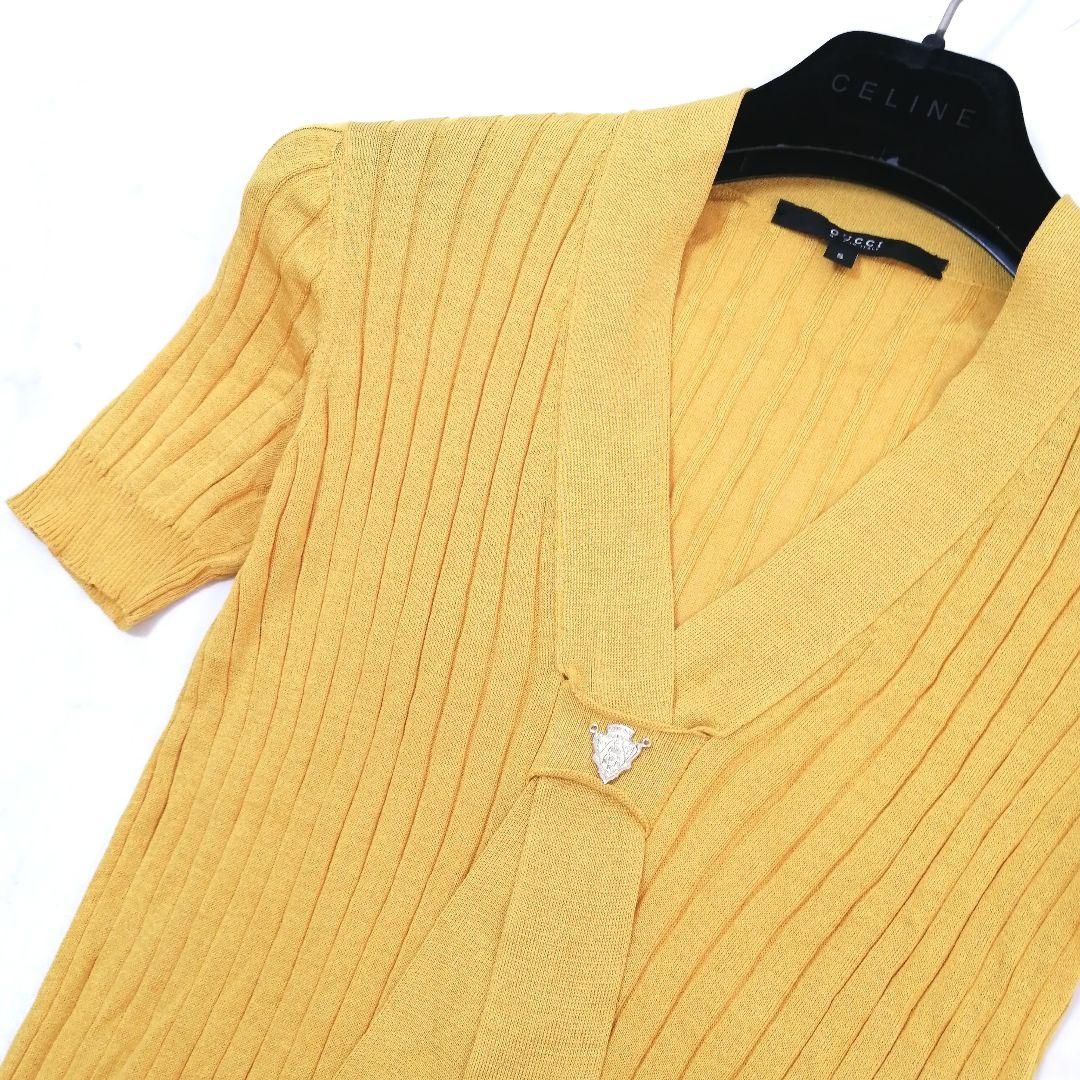 美品✨ グッチ　トップス　リブニット　エンブレム　S　シルク　ストレッチ　黄