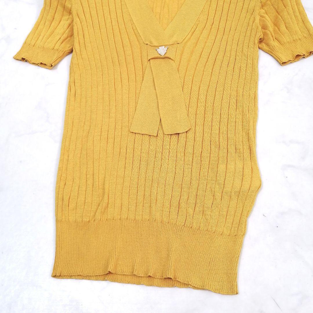 美品✨ グッチ　トップス　リブニット　エンブレム　S　シルク　ストレッチ　黄