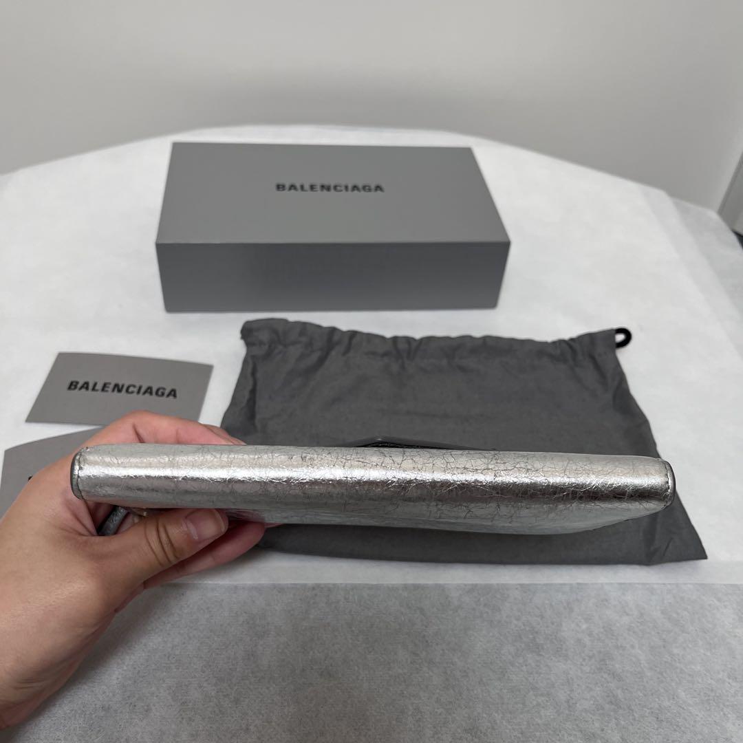 美品 BALENCIAGA ペーパー ウォレット 長財布 シルバー