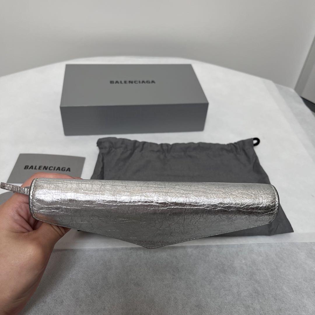 美品 BALENCIAGA ペーパー ウォレット 長財布 シルバー
