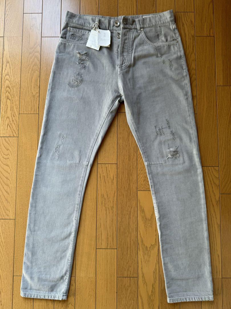 ブルネロクチネリbrunello cucinelliダメージドパンツ46グレー ブルネロクチネリbrunello cucinelliダメージドパンツ46グレー