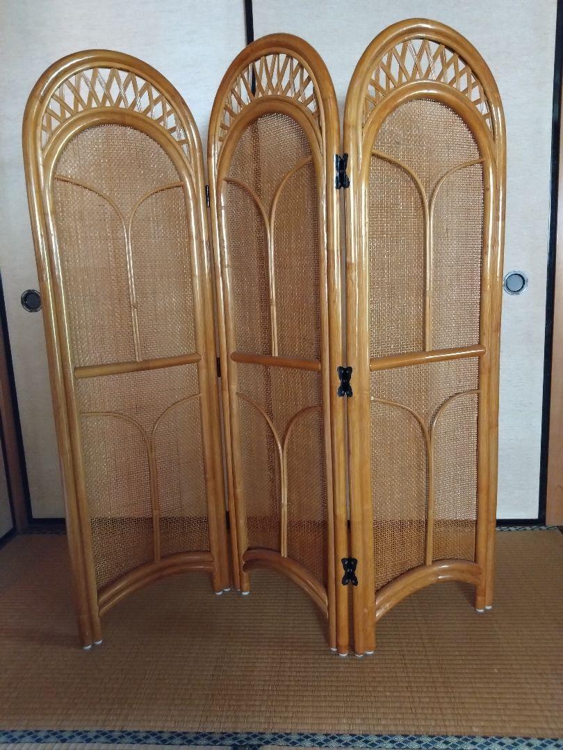 衝立 4連 ラタン パーテーション 籐家具 高さ160cm （ ついたて