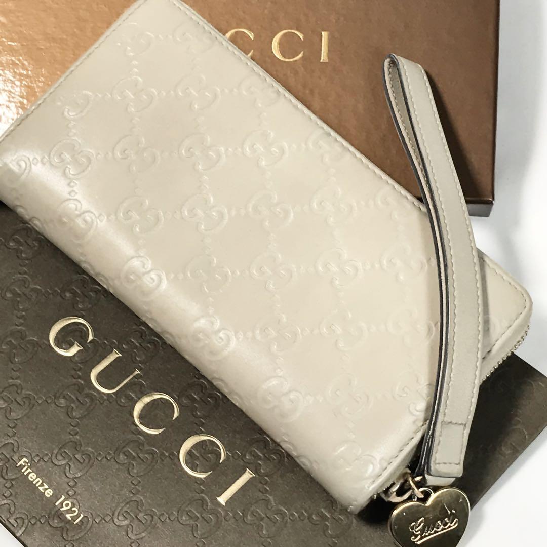 GUCCI 長財布 ラウンドジップ シマライン ラブリーハート - 通販