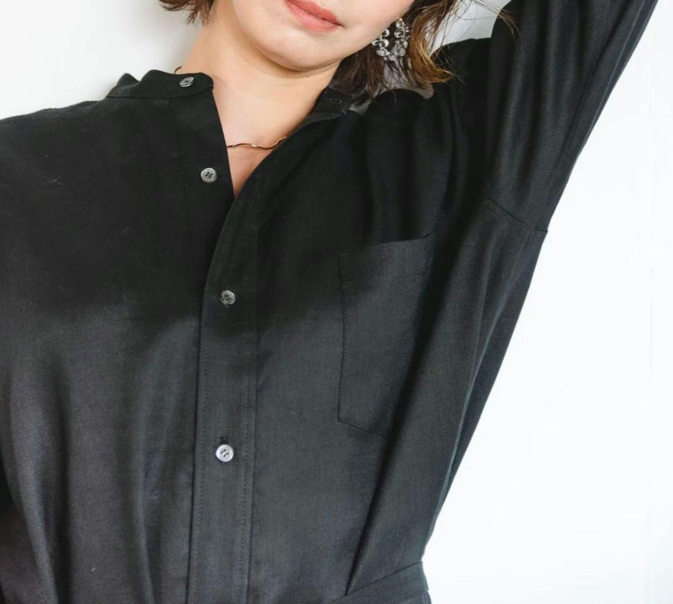 高身長さん向け✨Ateyaka　フレンチリネン　ロングワンピース　ブラック