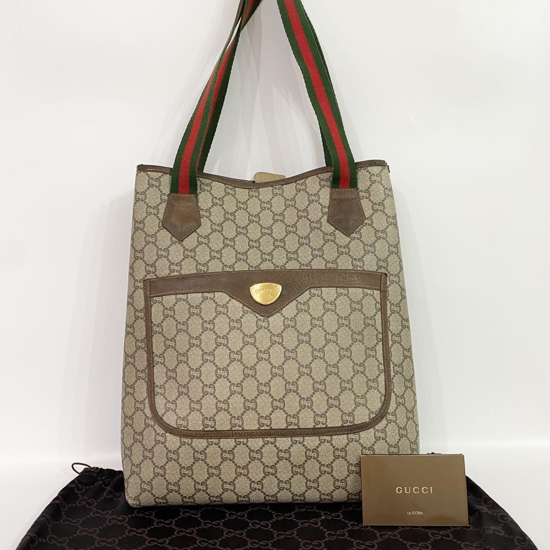 GUCCI グッチ GG シェリーライン トートバッグ レザー PVC ブラウン