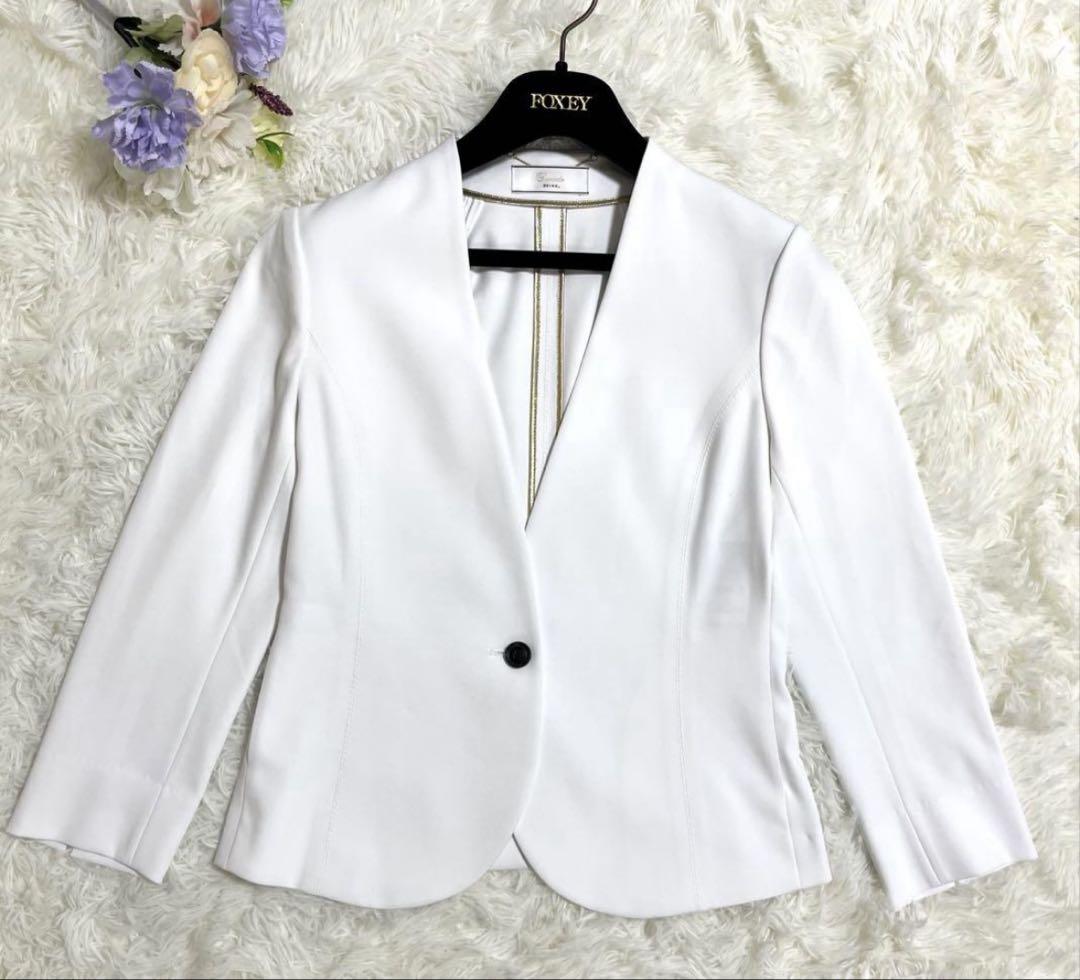 【美品】BEIGE ベイジ　ノーカラージャケット　LUIZA ホワイト　サイズ6