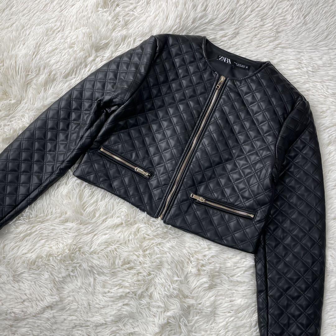 ZARA ショートキルティングフェイクレザージャケット　XS