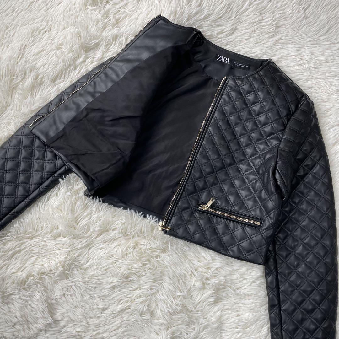 ZARA ショートキルティングフェイクレザージャケット　XS