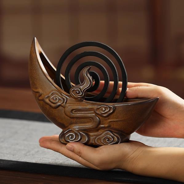 陶磁 線香 香炉 茶道 置物 檀香盤香炉 装飾品 工芸品 美術品 Amazon.co.jp: 特注品人気推薦二龍の珠竜香炉線香立銅製品置物