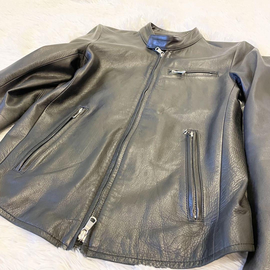美品★馬革 シングルライダースジャケット レザージャケット ホースレザー M 黒