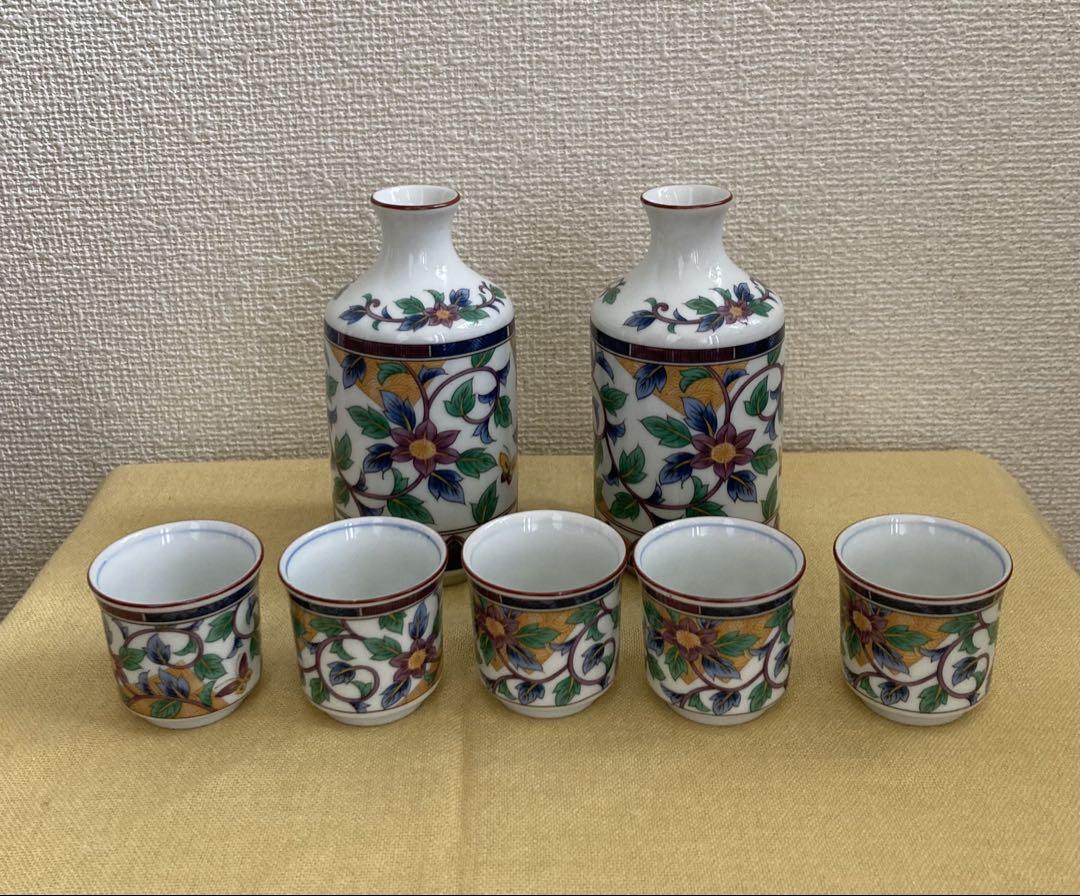 翔山 花柄酒器セット(酒器2点・ぐい呑み5点)