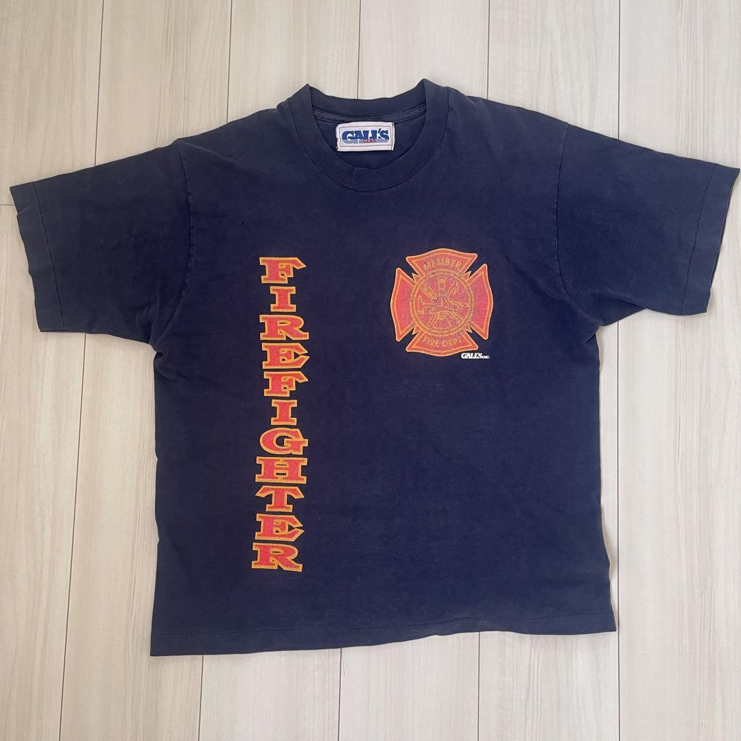 vintage 90s FIRE DEPT 消防士　Tシャツ良フェードネイビー