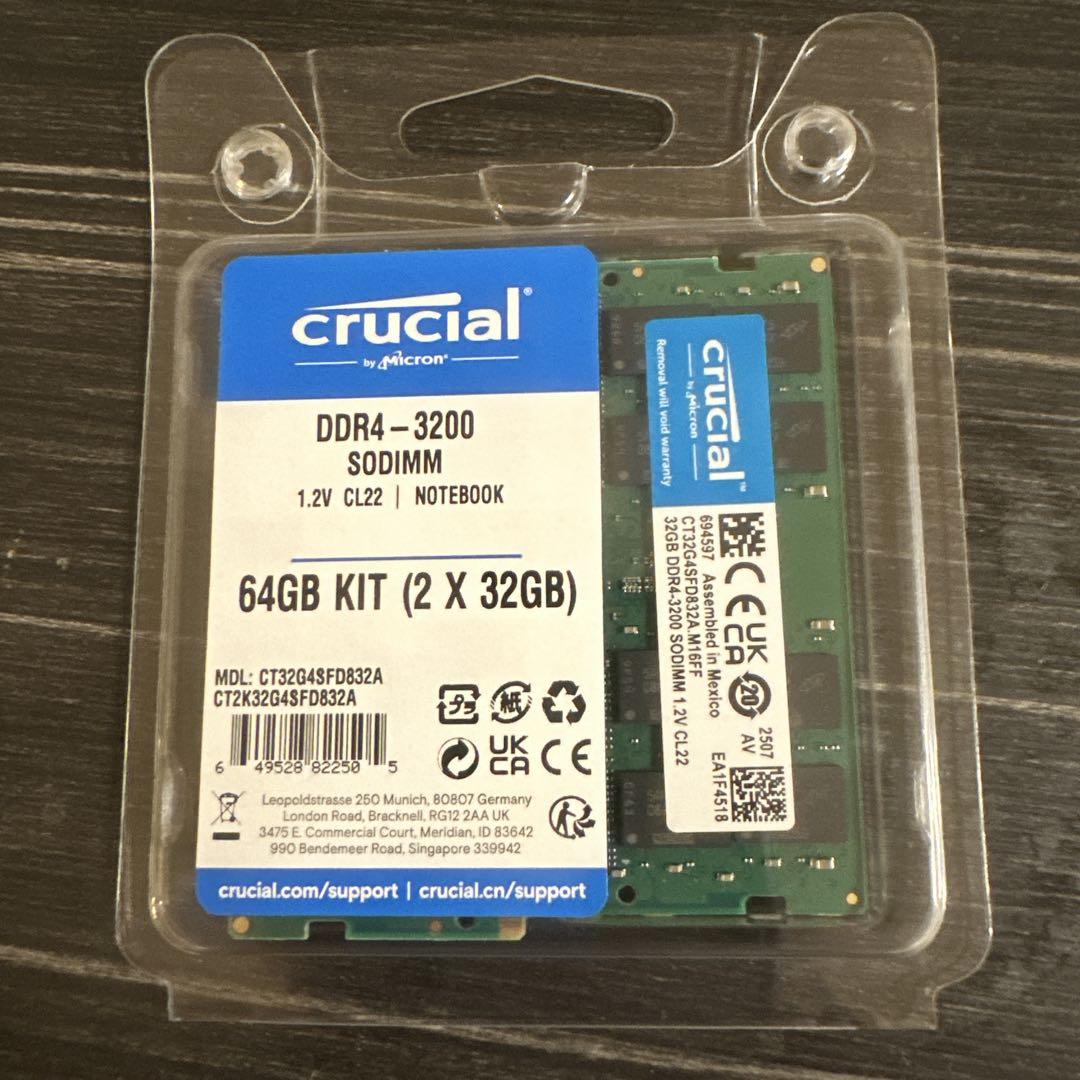 メモリー Crucial DDR4-3200 64GB sodimm (2x32GB)
