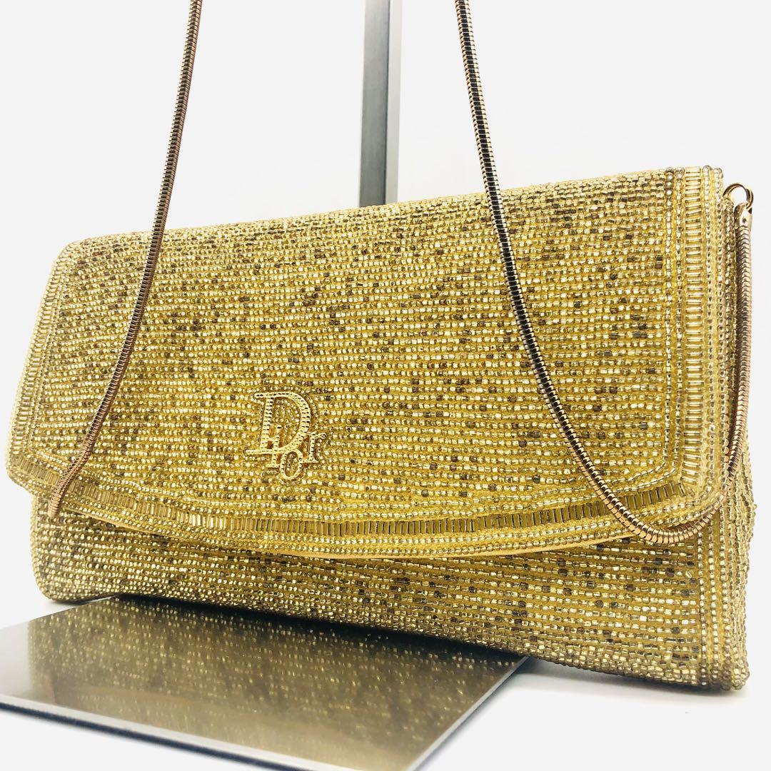 【極希少】Christian Dior アクセサリーポーチ 総ビーズ ロゴ金具