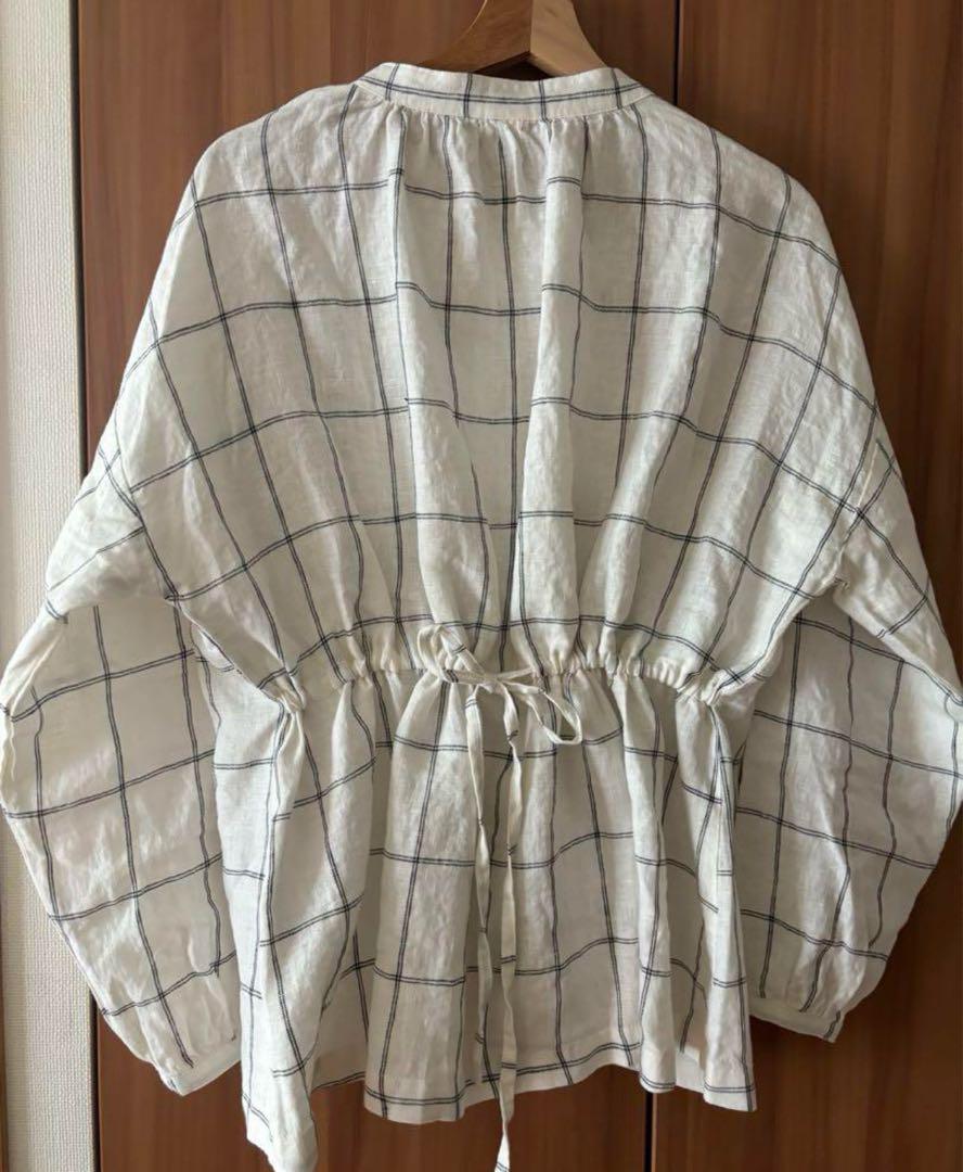 08mab ゼロハチマブ 14番手リネン後ろひもスタンド衿ブラウス