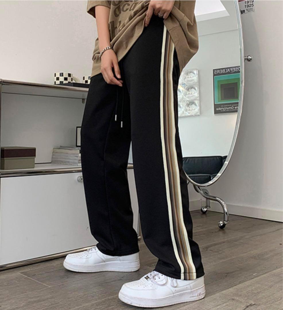 ストリート サイドライン ジャージ パンツ ダンス メンズ 韓国 ブラック L-