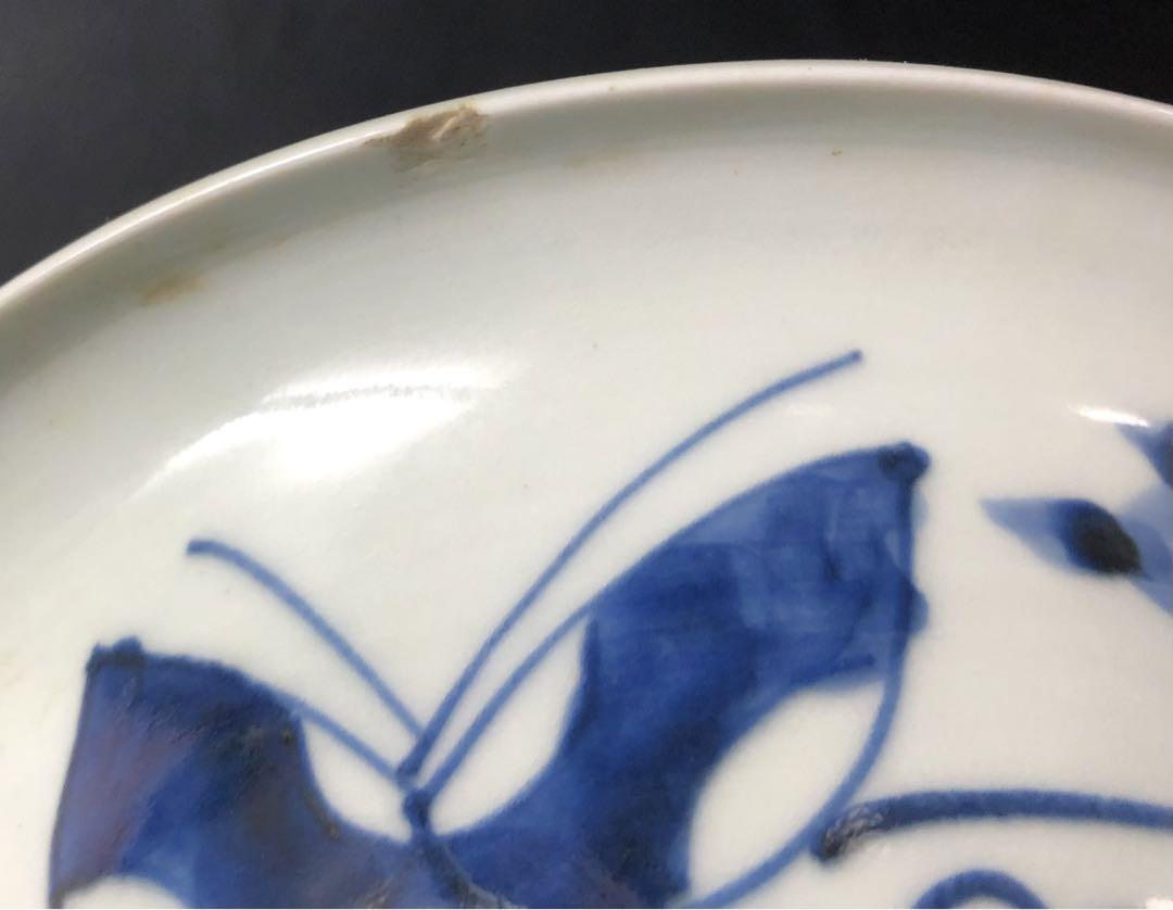 古 伊万里　柳 橋 庵 山 蝶々 柄 深鉢　絵付 染付　料理 盛鉢 中鉢 大鉢