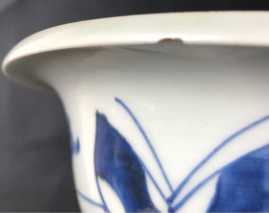古 伊万里　柳 橋 庵 山 蝶々 柄 深鉢　絵付 染付　料理 盛鉢 中鉢 大鉢