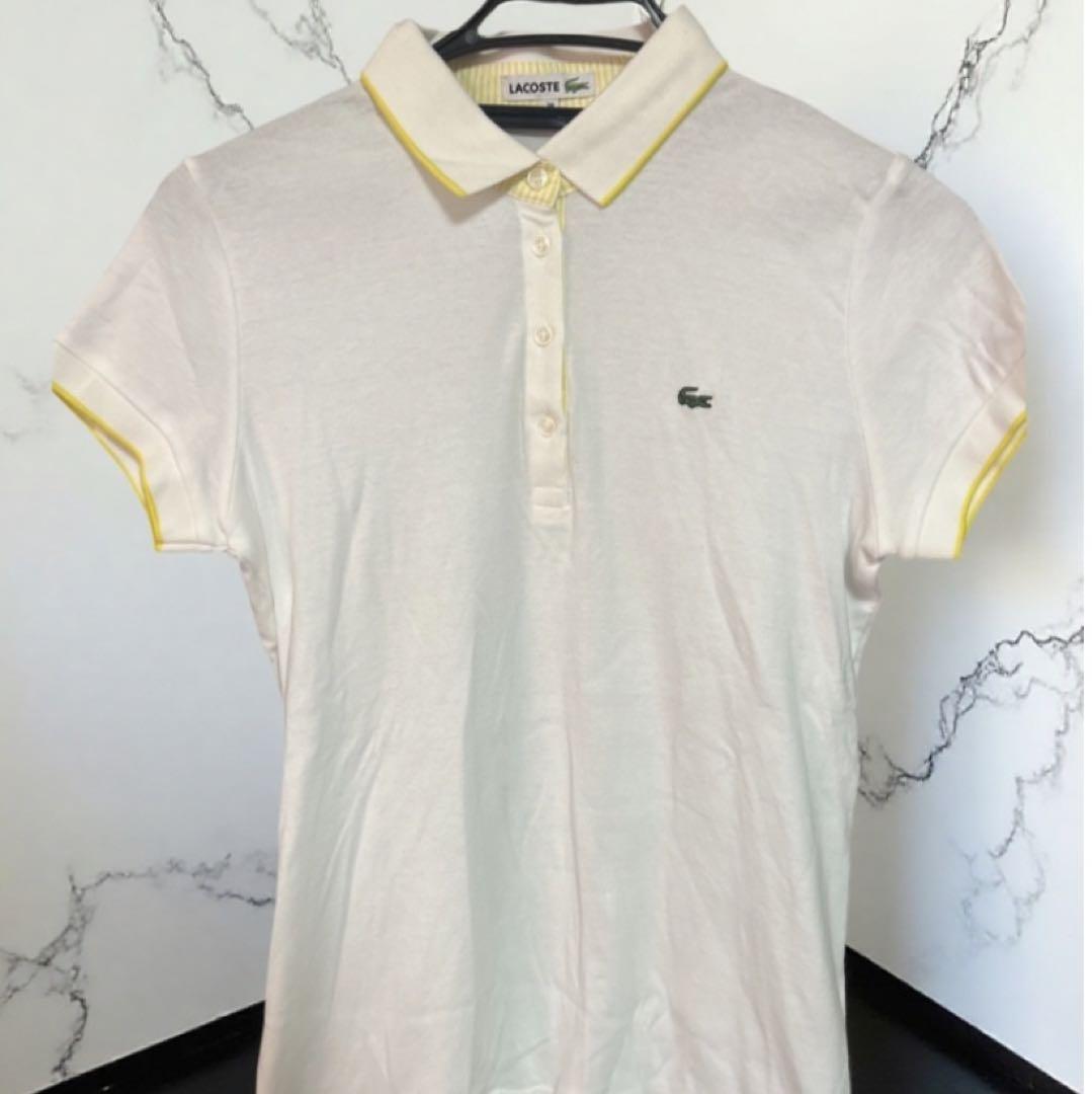 工場直売 LACOSTE メルカリ - 38号 ホワイト/イエロー 半袖ポロシャツ ウェア