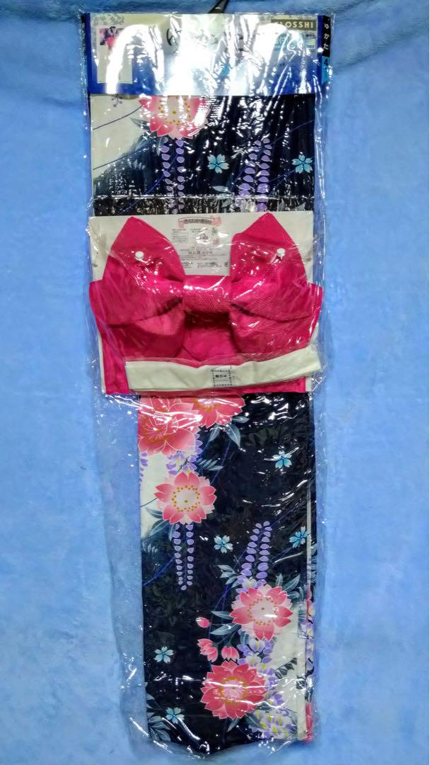 さくら 新品 浴衣 レディース 花柄 大人 セット ピンク ブラック