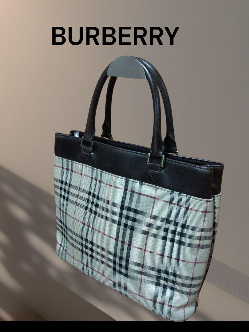 Burberry バーバリー ロゴプレート ノバチェック ハンドバッグ ベージュ