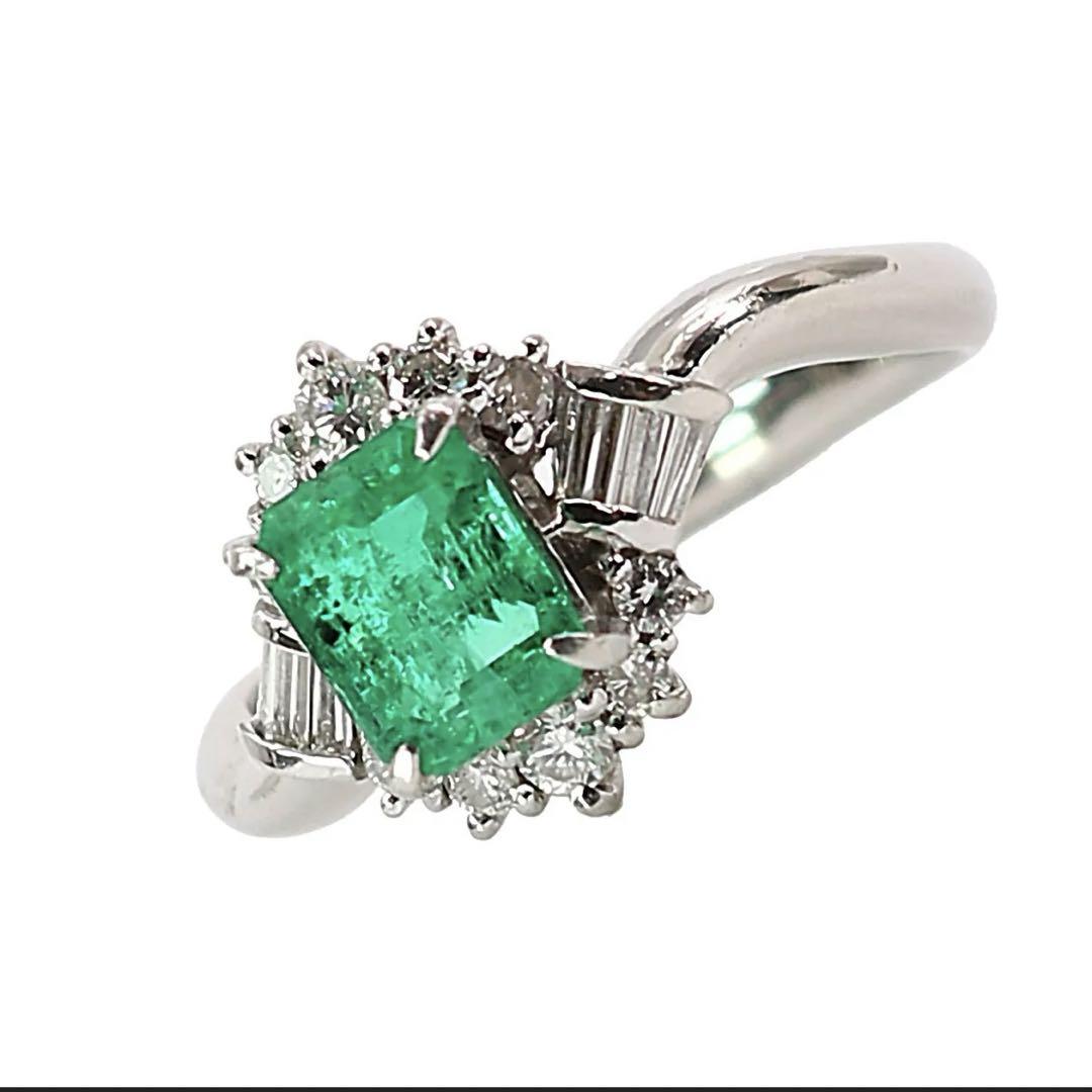 PT900エメラルド・ダイヤモンドリング　Size10 Pt900 エメラルド 0.6ct リング