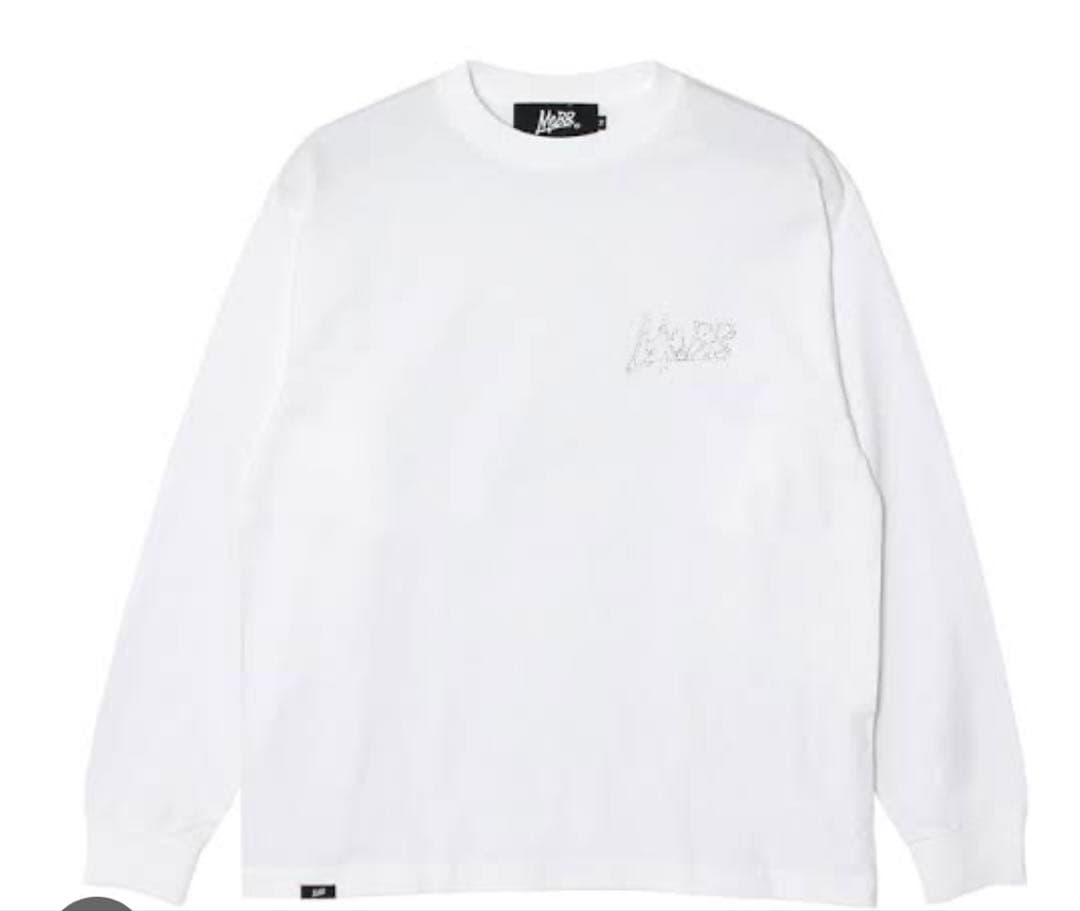 ホワイト 長袖カットソー ロゴ刺繍